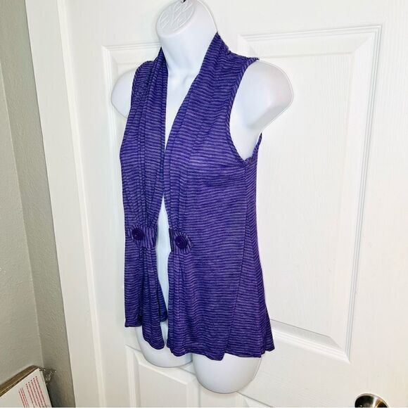 Casual Land Sleeveless Stripe Deco Button Shawl Vest Purple S - Picture 6 of 11